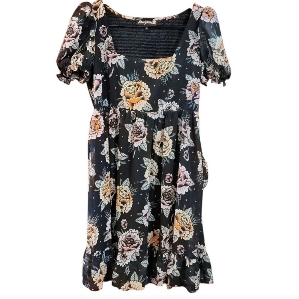 Sourpuss Black and Pink Skull Dress